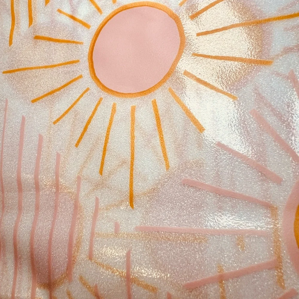 Golden Orange & Pink Sunshine Peva Glitter Shower Curtain Sun Sunburst